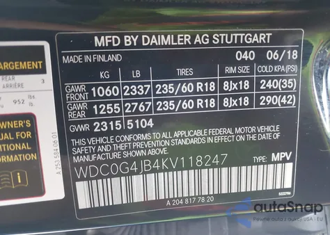2019 Mercedes-Benz Glc 300 from USA, damaged, VIN WDC0G4JB4KV118247